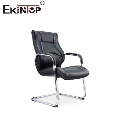 Chaise de bureau en cuir en PU noir pivotant avec accoudoir fixe