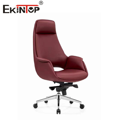 Chaise en cuir de Bourgogne SGS avec des jambes métalliques à hauteur réglable et un accoudoir fixe