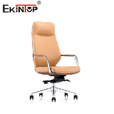 Chaise de bureau en cuir réglable en hauteur tournante avec accoudoirs à base de chrome 320 mm