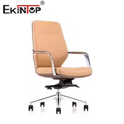Chaise de bureau en cuir réglable en hauteur tournante avec accoudoirs à base de chrome 320 mm