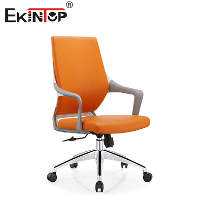 Chaise de bureau en cuir orange à dos haut avec roues style moderne