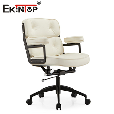 Chaise de bureau en cuir blanc avec accoudoirs roulettes silencieuses en PU