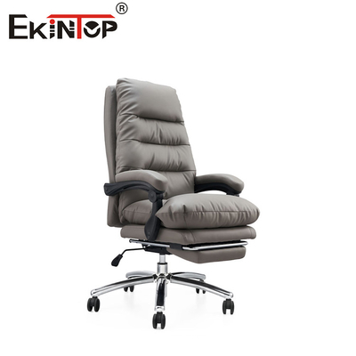 Chaise en cuir multifonction grise avec repose-pieds pivotant et hauteur réglable