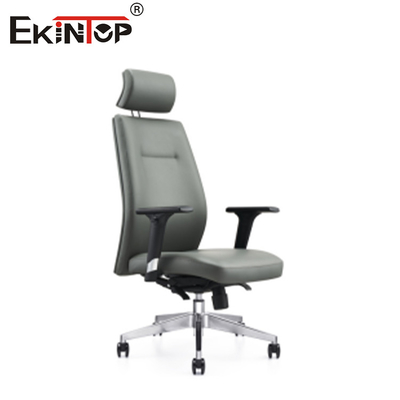 Chaise de bureau en cuir gris à dos haut avec appuie-tête réglable