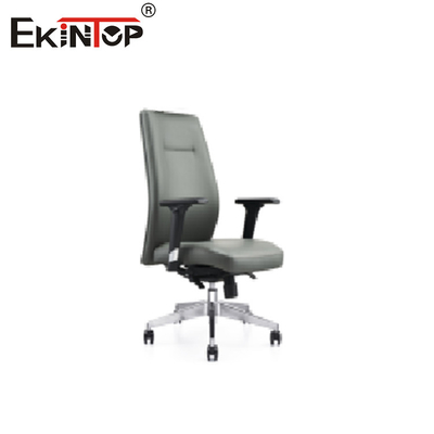 Chaise de bureau en cuir gris à dos haut avec appuie-tête réglable