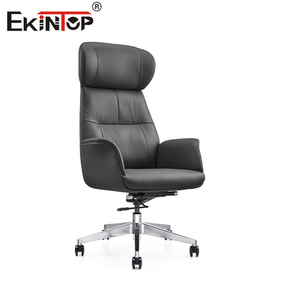 Chaise de bureau en cuir noir à dos haut avec roulettes