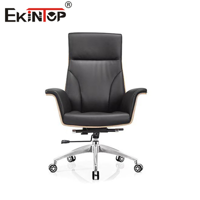 Chaise de bureau en cuir noir à dos haut avec roulettes