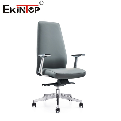 Chaise de bureau en cuir bleu gris écologique avec accoudoirs et hauteur réglables