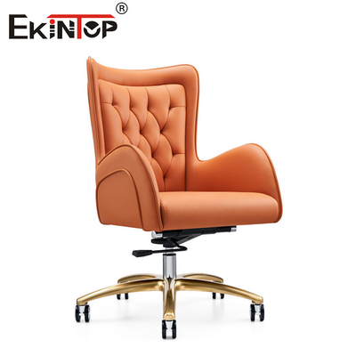Chaise en cuir orange avec roues et jambes métalliques garantie 10 ans