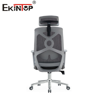 Chaise de bureau en maille ergonomique grise à dos haut avec appuie-tête pour le travail