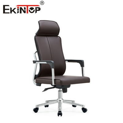 Chaise de bureau en cuir brun profond avec soutien du dos et hauteur réglables