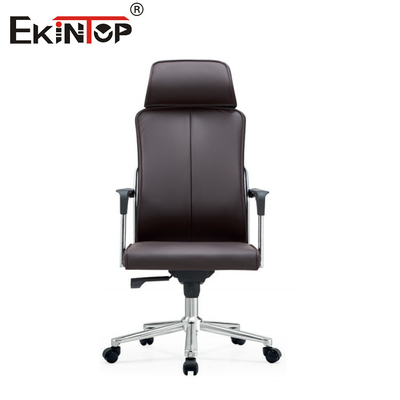 Chaise de bureau en cuir brun profond avec soutien du dos et hauteur réglables