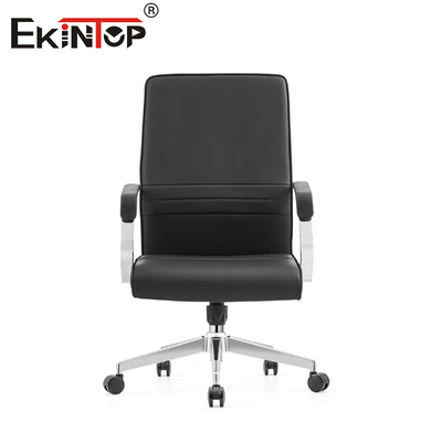 Chaise de bureau en cuir moderne à dos moyen avec roues personnalisables