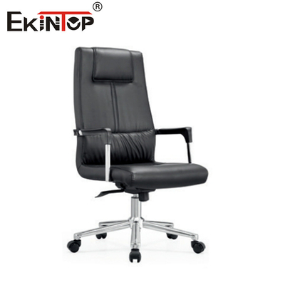 Chaise de bureau en cuir noir à dos haut avec roues et pivotement