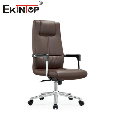 Chaise de bureau en cuir noir à dos haut avec roues et pivotement