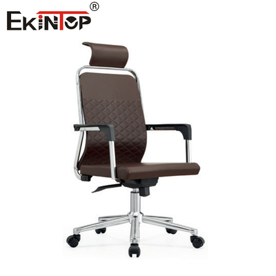 Chaise de bureau en cuir brun à dos haut avec accoudoirs en PU et fonctionnalité pivotante