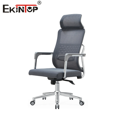 Chaise de bureau ergonomique avec matériau en maille grise et soutien arrière en repose-tête