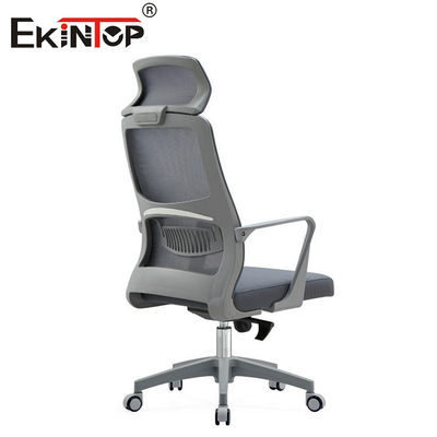 Chaise de bureau en matériau de maille grise avec repose-tête rotatif et personnalisable
