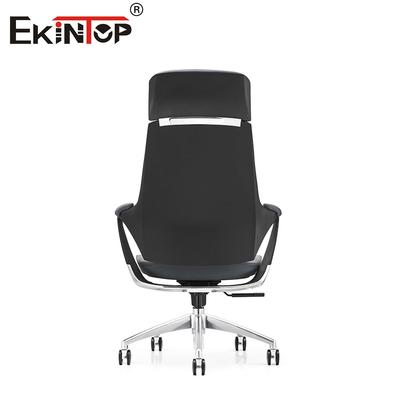 Chaise de bureau noire à dos haut avec matériau en cuir et repose-tête