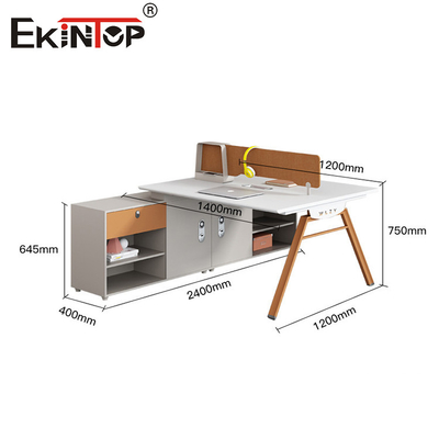 Station de travail pour employés en bois blanc orange avec cloisons