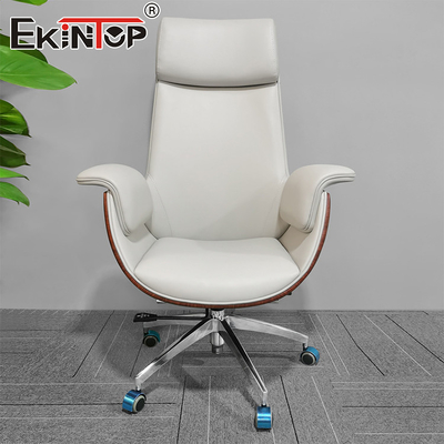 Chaise de bureau en cuir blanc à dos haut fonction pivotante Chaises de bureau commerciales