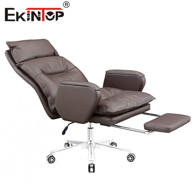 Chaise de bureau en cuir pivotant à dos haut en PU brun