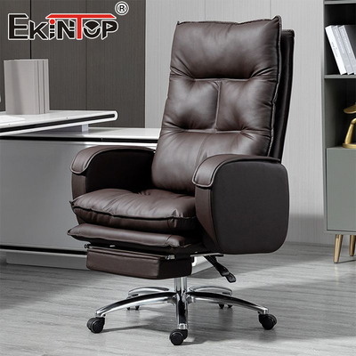 Chaise de bureau en cuir ergonomique reclinable de haute qualité