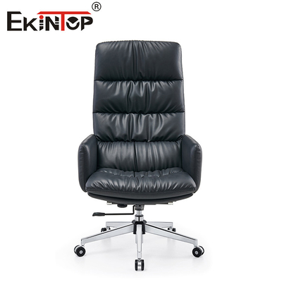 Chaise de bureau en cuir à dos haut noir pivotante avec accoudoirs