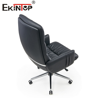 Chaise de bureau en cuir à dos haut noir pivotante avec accoudoirs