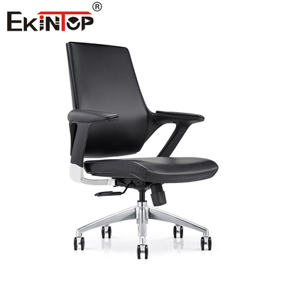 Chaise en cuir noir à dos moyen à faible coût