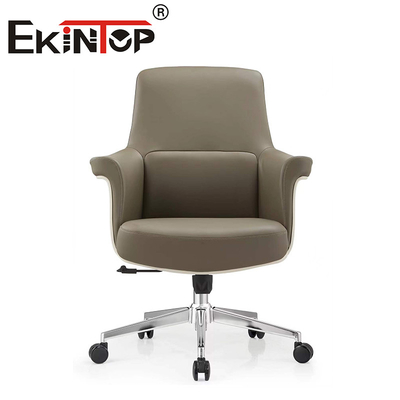 Chaise exécutive en cuir en PU, ergonomie à dos moyen, chaise en cuir végétalienne