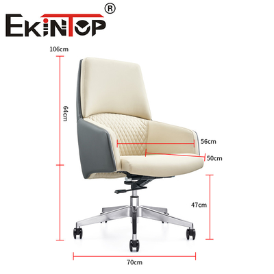 Chaise de bureau en cuir blanc pivotante ergonomie exécutive en cuir de vache