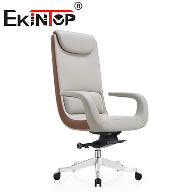 Meubles de bureau en métal à dos élevé Chaise de bureau en cuir de vache avec base en aluminium