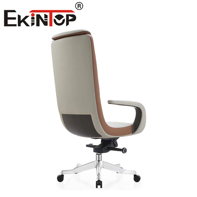 Meubles de bureau en métal à dos élevé Chaise de bureau en cuir de vache avec base en aluminium