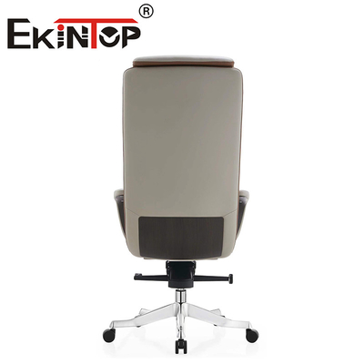 Meubles de bureau en métal à dos élevé Chaise de bureau en cuir de vache avec base en aluminium