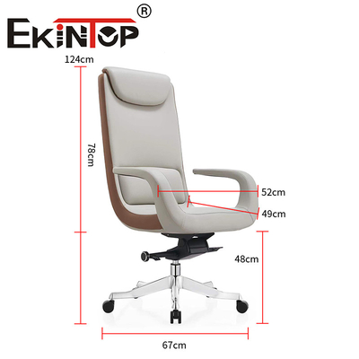 Meubles de bureau en métal à dos élevé Chaise de bureau en cuir de vache avec base en aluminium