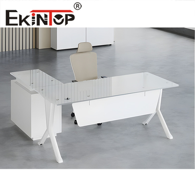 Ékintop Bureau informatique en forme de L Bureau en verre exécutif