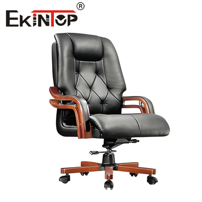 Chaise de direction en cuir noir de massage chaise rotative de patron de bureau de PDG
