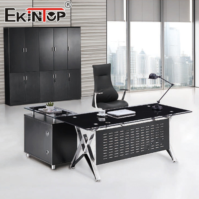 Meubles de bureau métalliques modernes Bureau en verre trempé personnalisé pour le travail