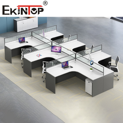 Contemporain en forme de L gris blanc de bureau de personnel de poste de travail de bureau