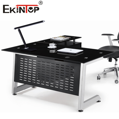 Pieds en métal en forme de L Bureau en verre Table du directeur moderne