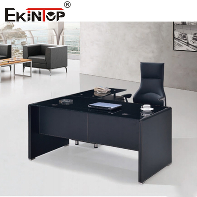Bureau d'ordinateur moderne en verre noir avec des jambes en métal tiroir Taille personnalisée