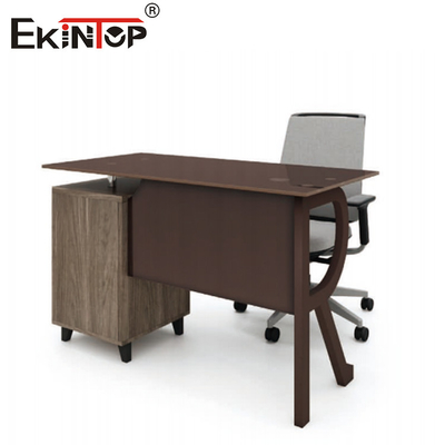 Bureau d'ordinateur en verre brun avec tiroir en bois