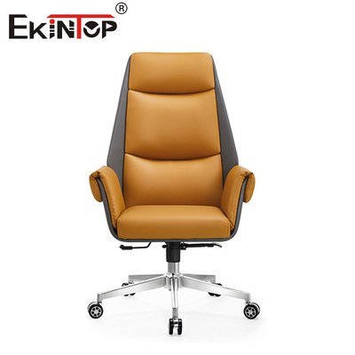 Chaise de bureau en cuir orange à la mode avec coussin et dossier confortables