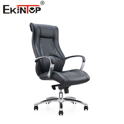 Chaise de bureau en cuir en PU noir pivotant avec accoudoir fixe