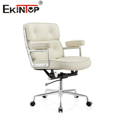 Chaise de bureau en cuir blanc avec accoudoirs roulettes silencieuses en PU